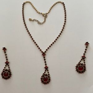 Red and gold necklace and earrings set